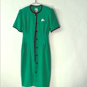Green Vintage Button Down A Line Dress